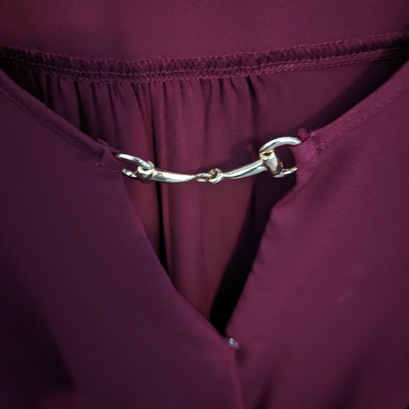 BCX Womens Burgundy Cuffed Keyhole Wrap Top - Picture 7 of 10